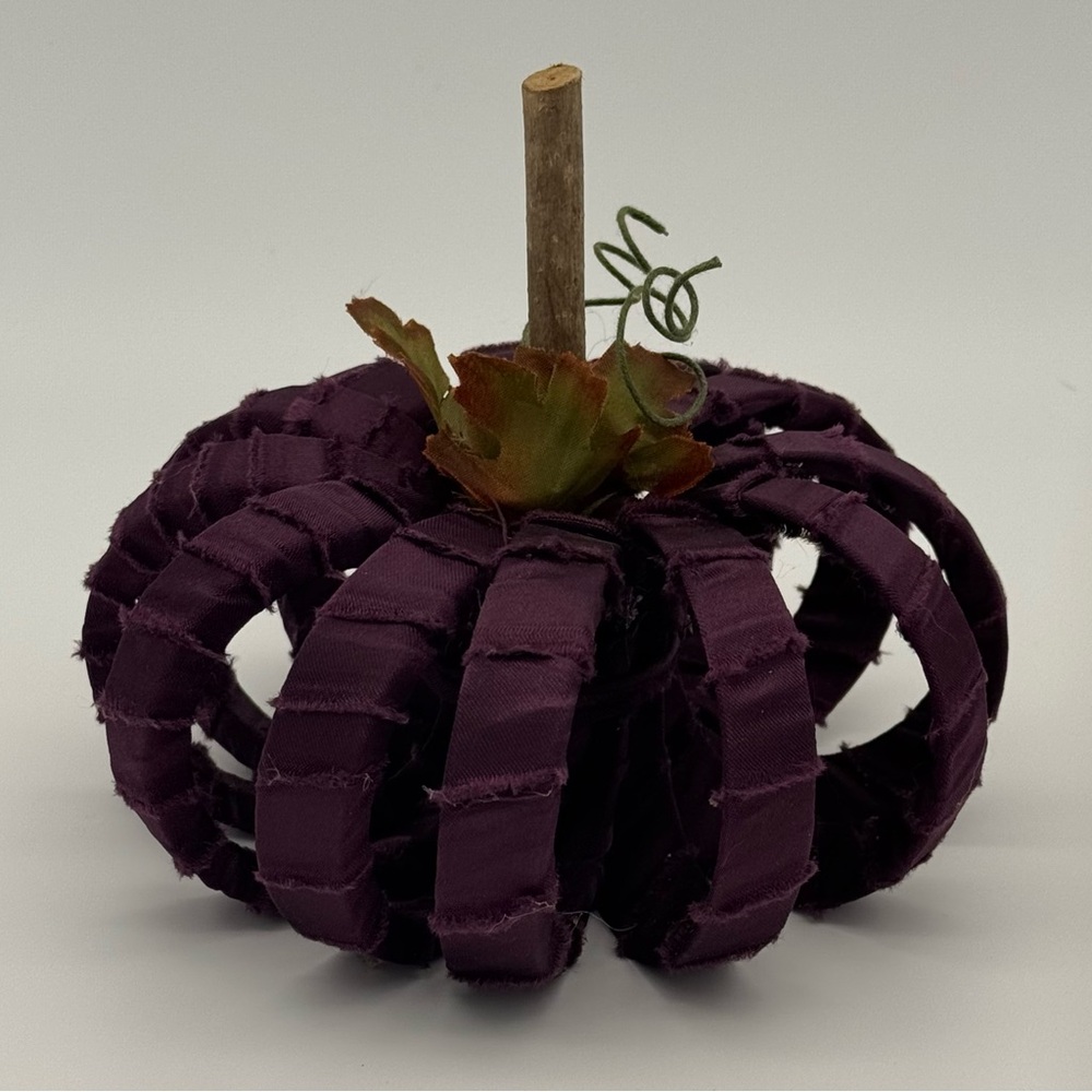 Rustic Satin Wrapped Pumpkin Decor Fall Decorations Purple New - Picture 4 of 5